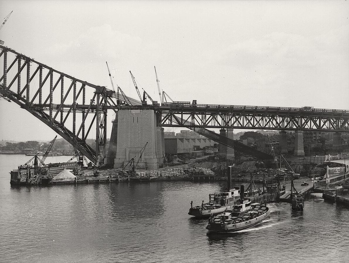 Sydney Harbour Bridge under construction, about 1930