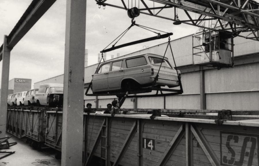 Holdens loaded onto rail at the Elizabeth plant, 1964