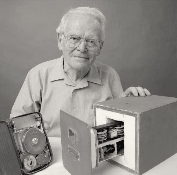 David Warren with the prototype flight recorder